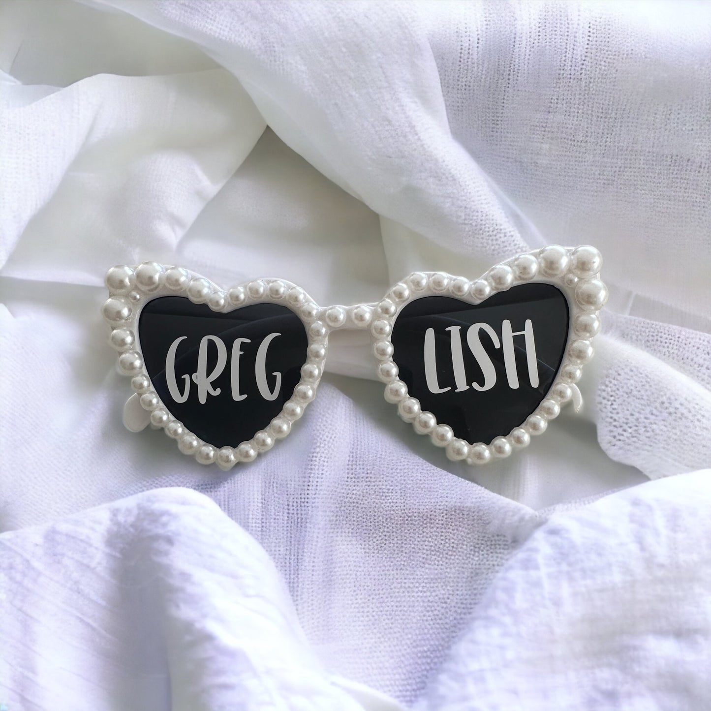 Heart Shaped Personalised Sunglasses with Pearls